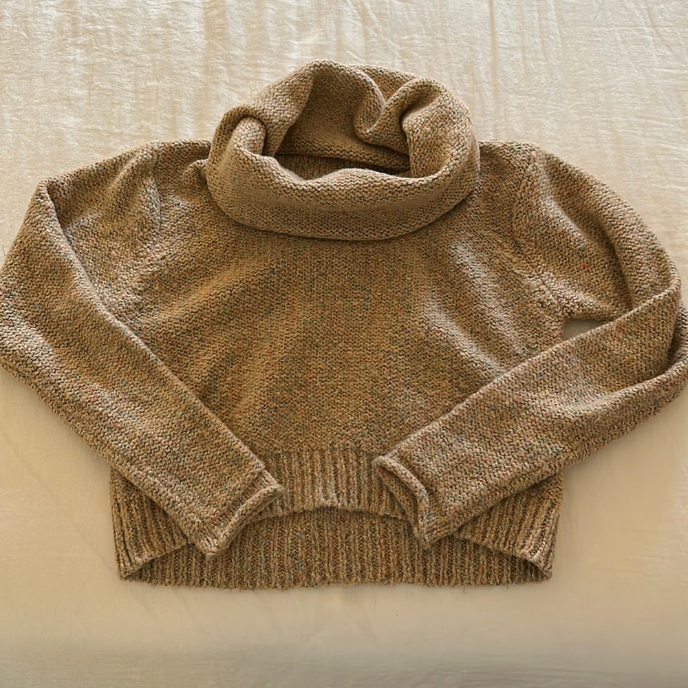 Muted pastel multi color cowl neck cropped sweater